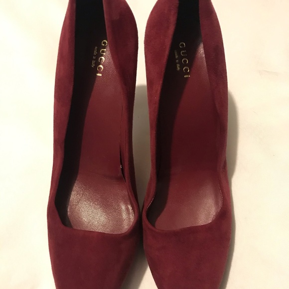 Gucci Scamosciato Tibet Burgundy Suede Platform Heels - Picture 3 of 12